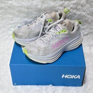 Hoka One One Bondi 8 Sneakers Women's Size 6.5B White Yellow Running Shoes